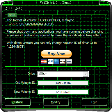 Click to view VolID(Disk Drives Serial Modifier) 4.0.2 screenshot